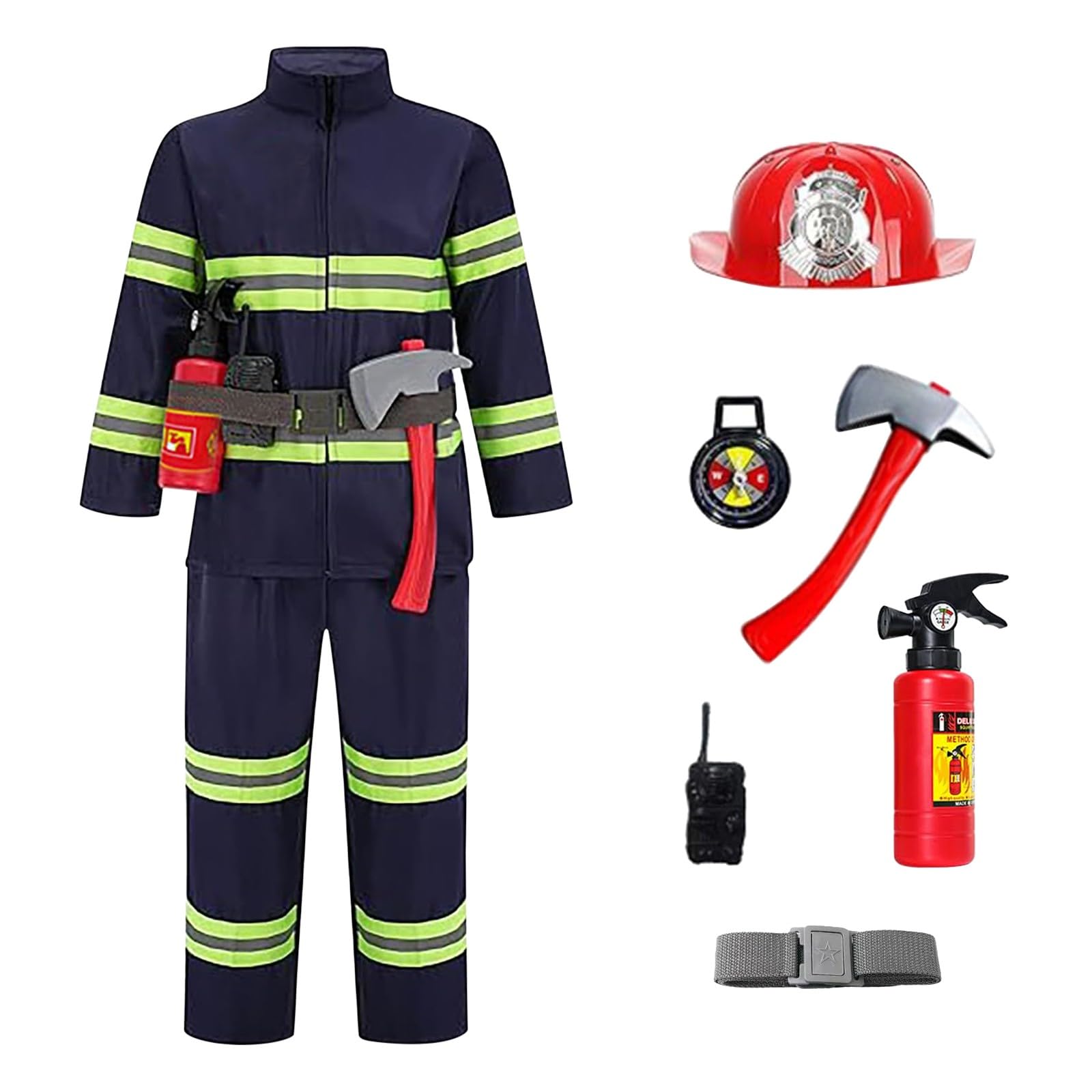 Kids Fireman Costume Kids Firefighter Costume And Accessories, Children Role Play Halloween Costumes Dress Up Pretend Play Toys For Boysr Boys And Girls (Red-b, 7-8 Years) (1-Dark Blue, 5-6 Years)