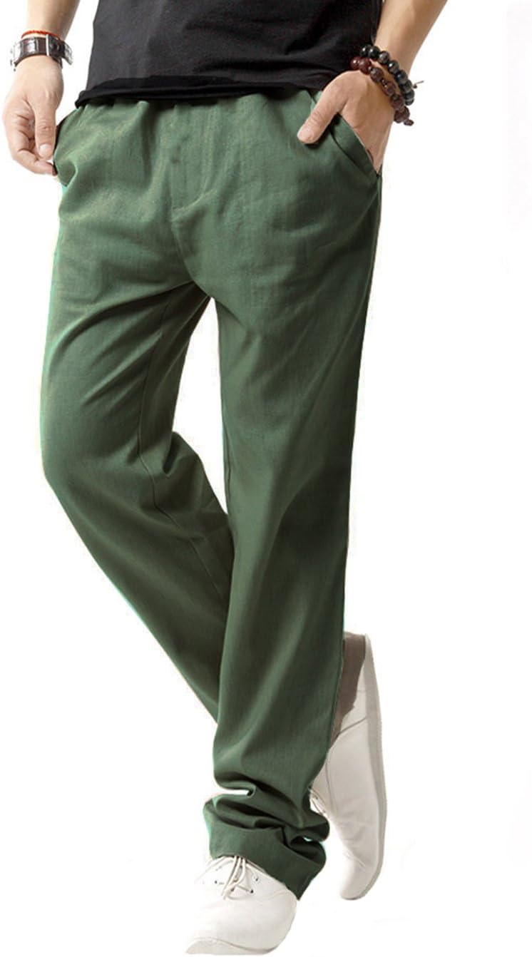 SIR7 Men’s Linen Casual Lightweight Drawstrintg Elastic Waist Summer Beach Pants