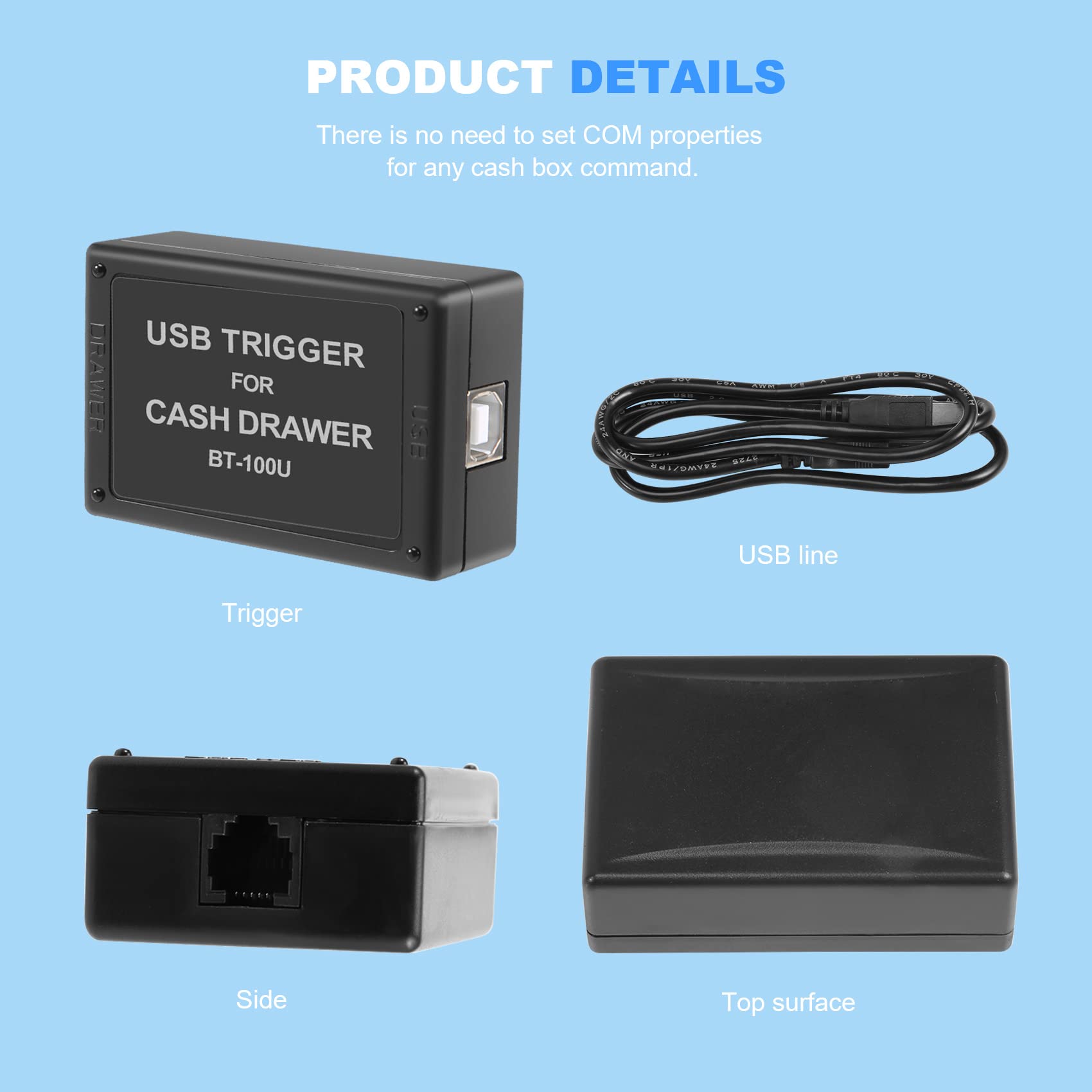 Kqcibz BT-100U Cash Drawer Driver Trigger with USB Interface Drawer Trigger, Black, 500294163