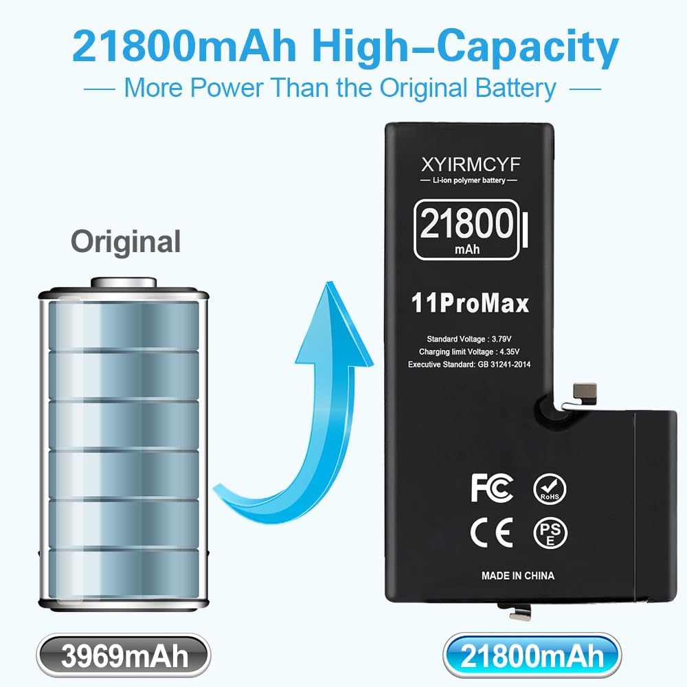 21800mAh Super Capacity Battery Compatible with iPhone 11 Pro Max, 0 Cycle Li-Polymer Replacement Battery for iPhone 11 Pro Max, with Professional Repair Tool Kit