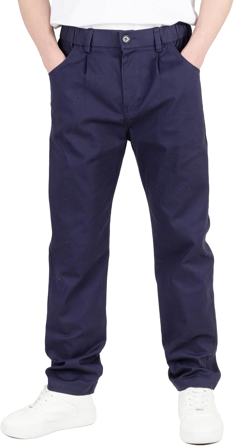 CAMLAKEE Boys' Pleated Dress Pants Kids Elastic Waist Twill Straight Leg School Uniform Pants - Image 2