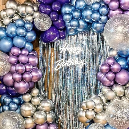Image of PartyWoo Blue and Silver Balloon Garland, 100 pcs Balloons Different Sizes Pack of 18 Inch 12 Inch 10 Inch 5 Inch Navy Blue Silver Metallic Balloons for Birthday Decorations, Party Decorations