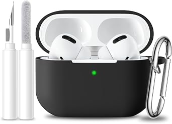 for Airpods Pro 2 Case with Cleaner Kit,Soft Silicone Full Protective Cover for AirPods Pro Case Women Men,Compatible for Apple Airpods Pro 2/Pro with Keychain,Front LED Visible, Black