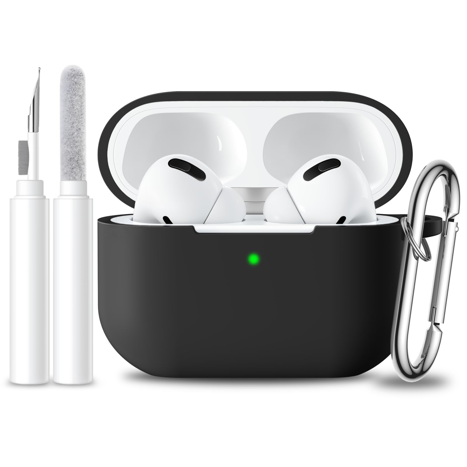 for Airpods Pro 2 Case with Cleaner Kit,Soft Silicone Full Protective Cover for AirPods Pro Case Women Men,Compatible for Apple Airpods Pro 2/Pro with Keychain,Front LED Visible, Black