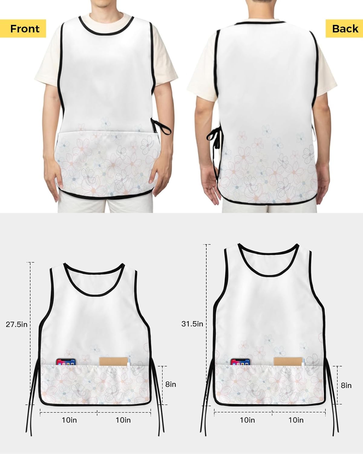 Double Love Red Blue Floral Gnomes Cobbler Aprons with 2 Pockets for Women Men, Fourth-of-July Stars Stripes Flag
