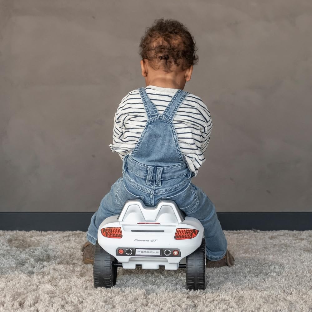 Bandits & Angels Porsche Carrera GT Rutshauto ab 1 Jahr für Jungen und Mädchen – Funktionierende Scheinwerfer – Hochwertige Kunststoffräder – Für drinnen und draußen geeignet (Weiß)