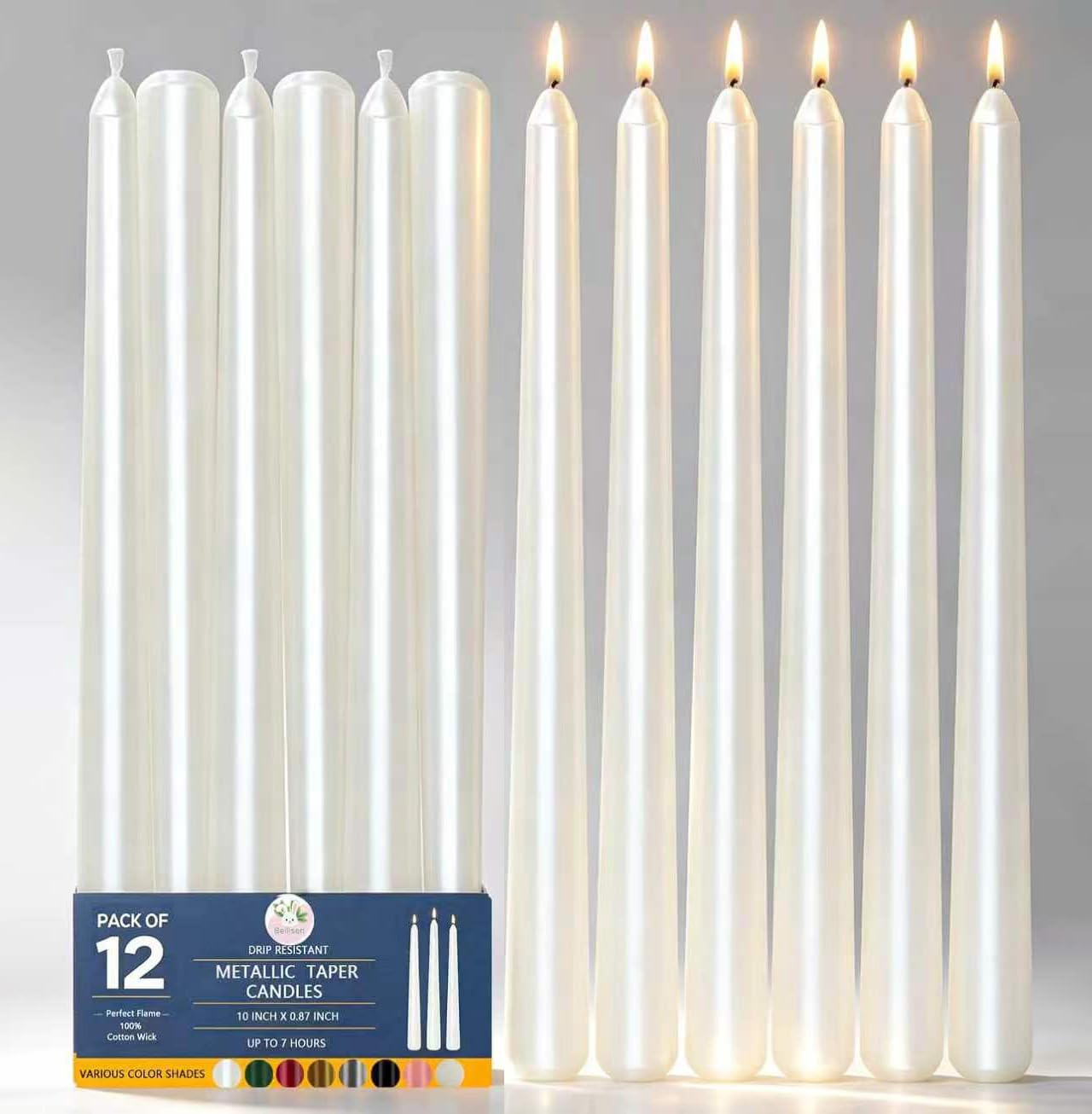 Photo 1 of Beilisen Metallic Pearl White Taper Candles (10 Inches)