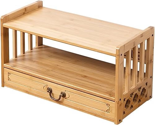 Miniatura 10 de Mesa de altar de meditación para espiritual, mesa de puja con cajón, perfecta para oraciones, adivinación, adoración o muebles de bambú para mostrar