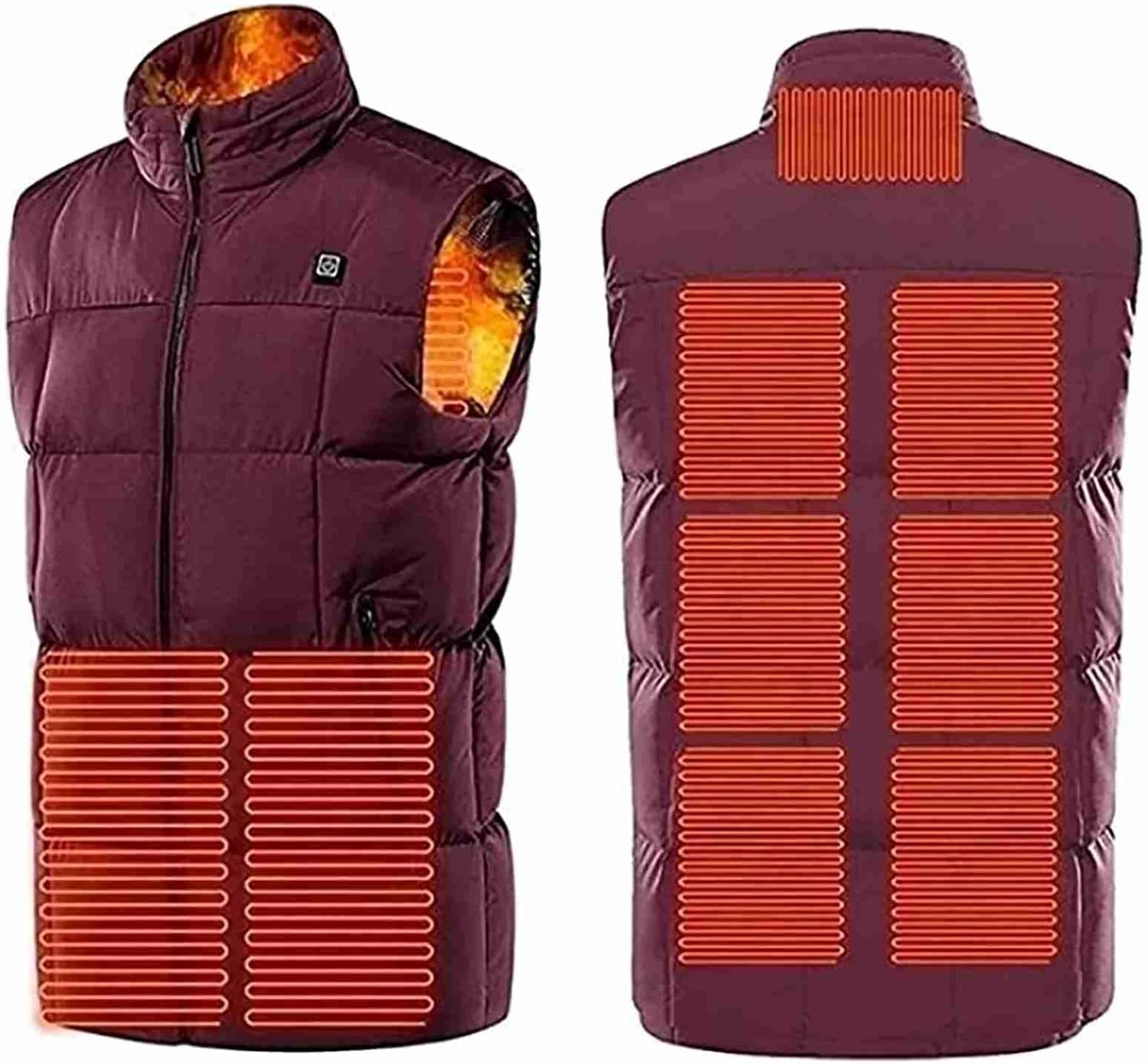 Lightweight Heated Vest, 9 Heating Zones Winter Warm Heated Vest for Women Men USB Charging Neck Heating Jacket red M