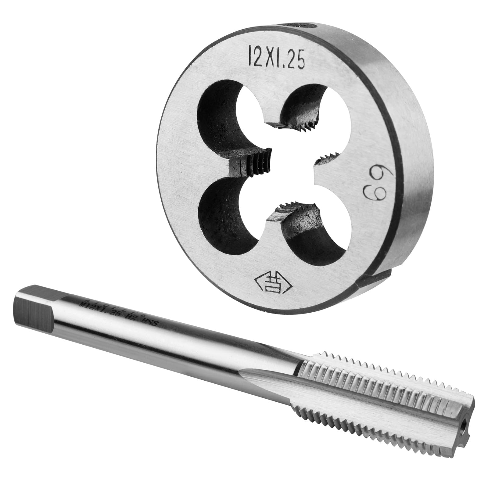 ATOPLEE M12 x 1.25 Metric Thread Tap and Die Set, HSS 6542 Right Hand Thread Tap and Alloy Tool Steel Round Right Hand Thread Die