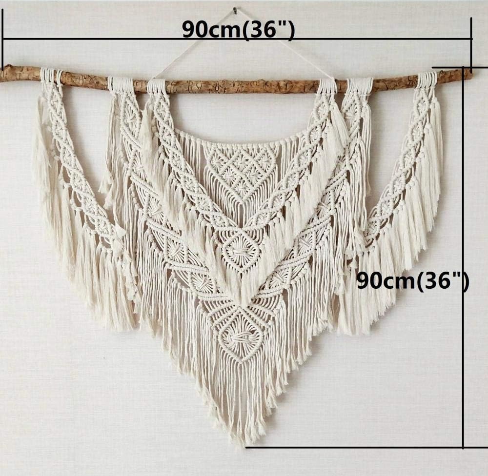 Gran Pared Colgante Macramé Madera Flotante Natural - Decoración de Paredes Bohemias Tapiz Encima de la Cabecera - Decor de Boda, 90cm (Anchura) X 90cm (Longitud)