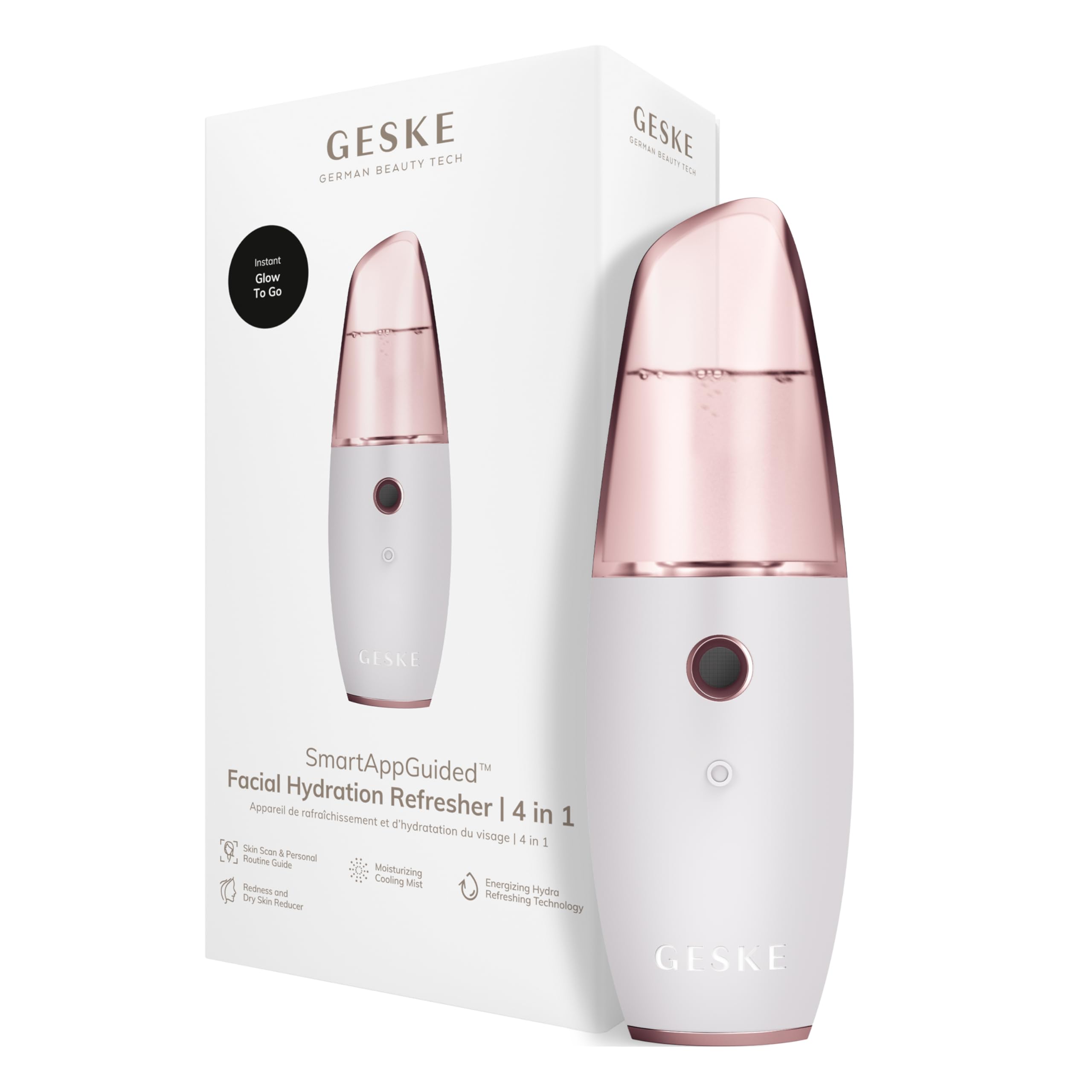 GESKE Facial Hydration Refresher | 4 in 1 Vaporizzatore facciale | SmartAppGuided™ | Brumizzatore | Dispositivo per la pulizia del viso | Nebulizzatore | Bagliore naturale