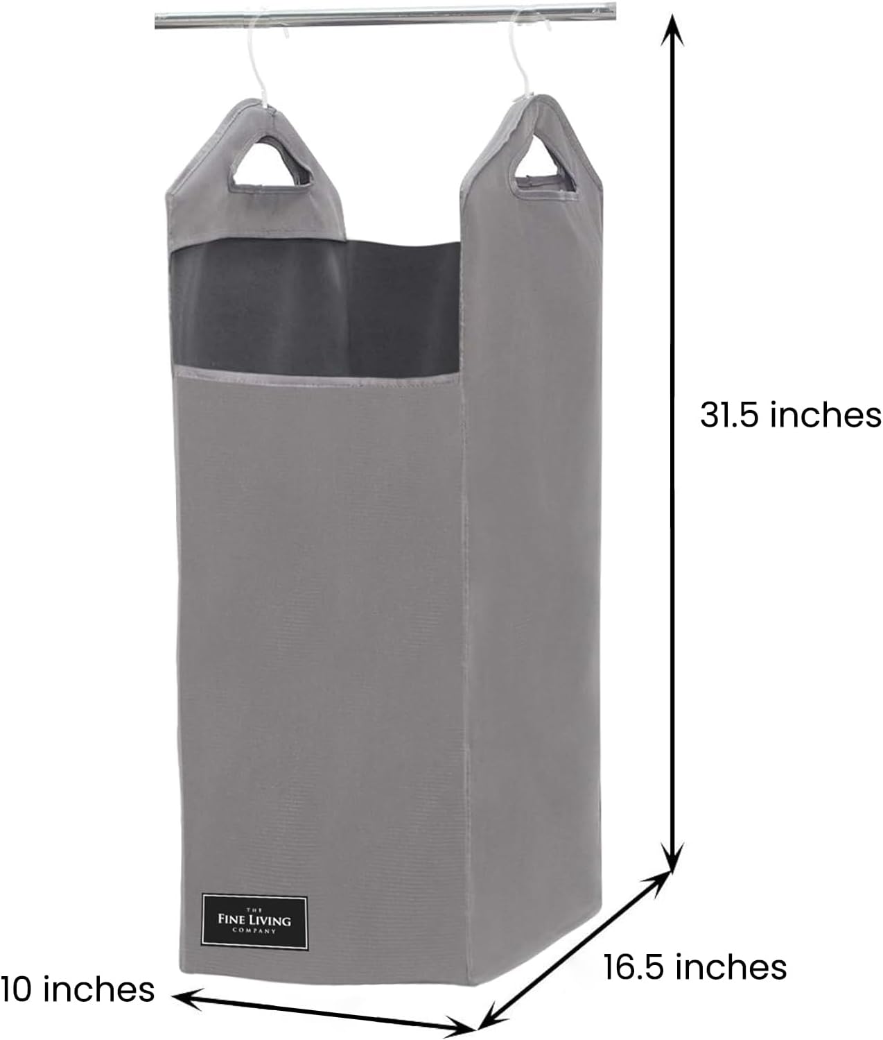 The Fine Living Co. Hanging Laundry Hamper Bag, Heavy Duty, Space Saving Closet Hamper Organizer with 2 Strong Metal Hangers