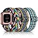 Maledan Compatible with Fitbit Versa and Fitbit Versa 2 Bands for Women Men, 3 Pack Elastic Band Stretchy Nylon Strap Accessories for Fitbit Versa 2 Smart Watch, Boho Green/Boho Purple/Boho Color