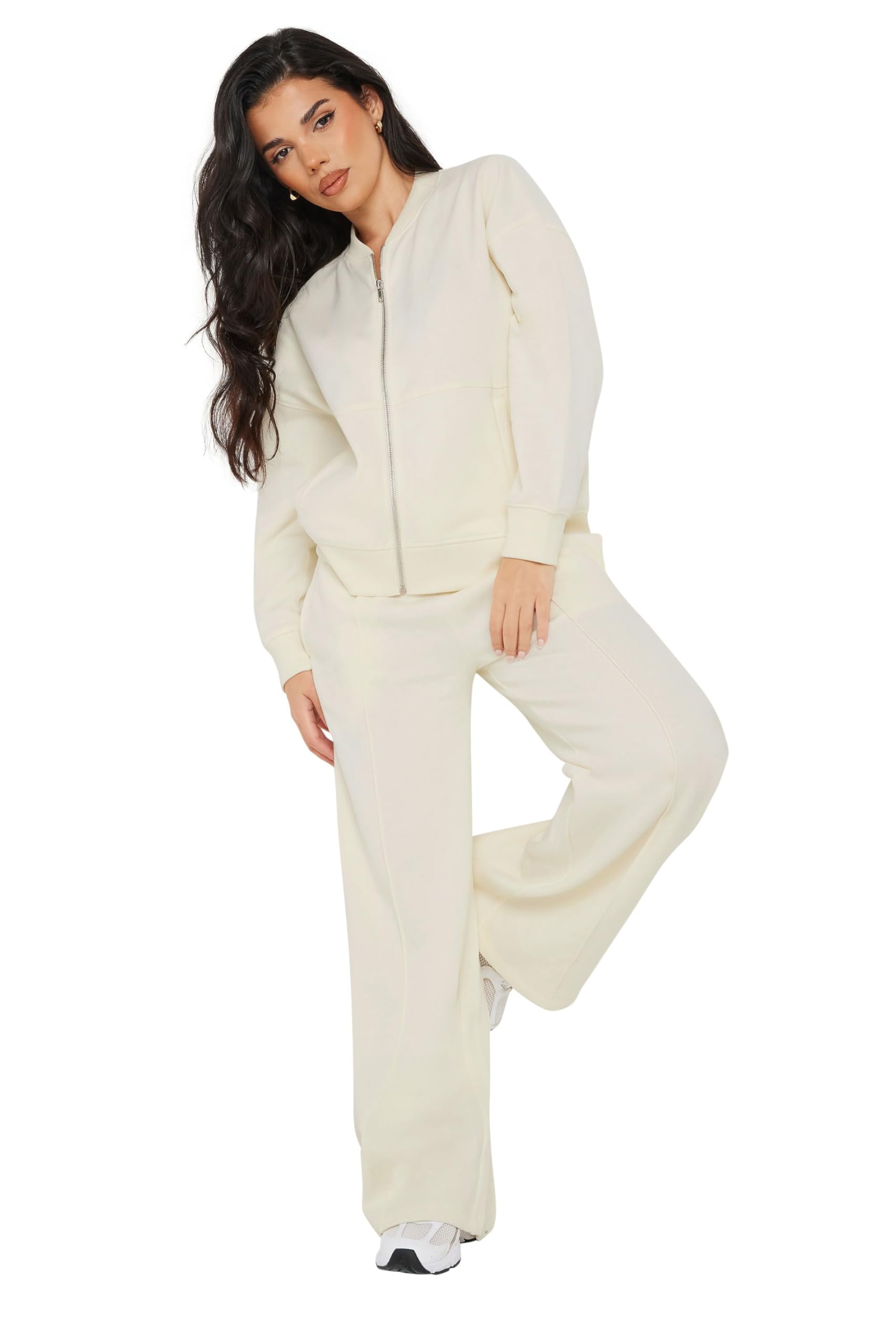 Pixiegirl Women's Cream Petite Wide Leg Joggers Petite