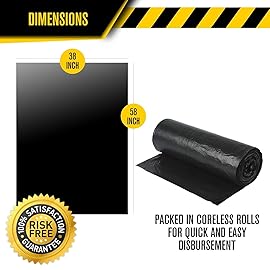 Aluf Plastics Heavy Duty 55 Gallon Trash Bags - (Large 50 Pack/w Ties) - 2 MIL Industrial Strength Plastic Drum Liners 38\' x 58\' Professional Black Garbage Bags for Construction, Contractors