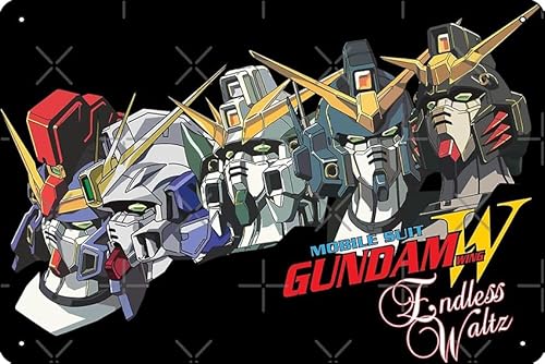Oedrtqi Gundam Wing Endless Waltz All five Photographic Print Funny Metal Tin Sign for Home Kitchen Bar Room Garage Decor 8" x 12"
