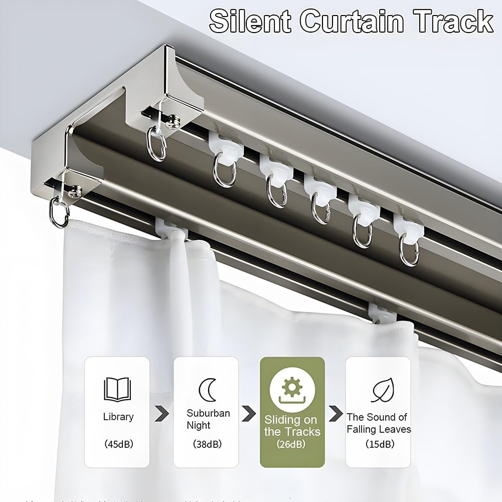 Deckenmontage Vorhangschiene, Gardinen für Schienen Aluminium 2-läufige Gardinenschiene mit Gardinen Clips, Kein Lärm Leises Gleiten für Wohnzimmer, Schlafzimmer, Hotel(White,410cm)