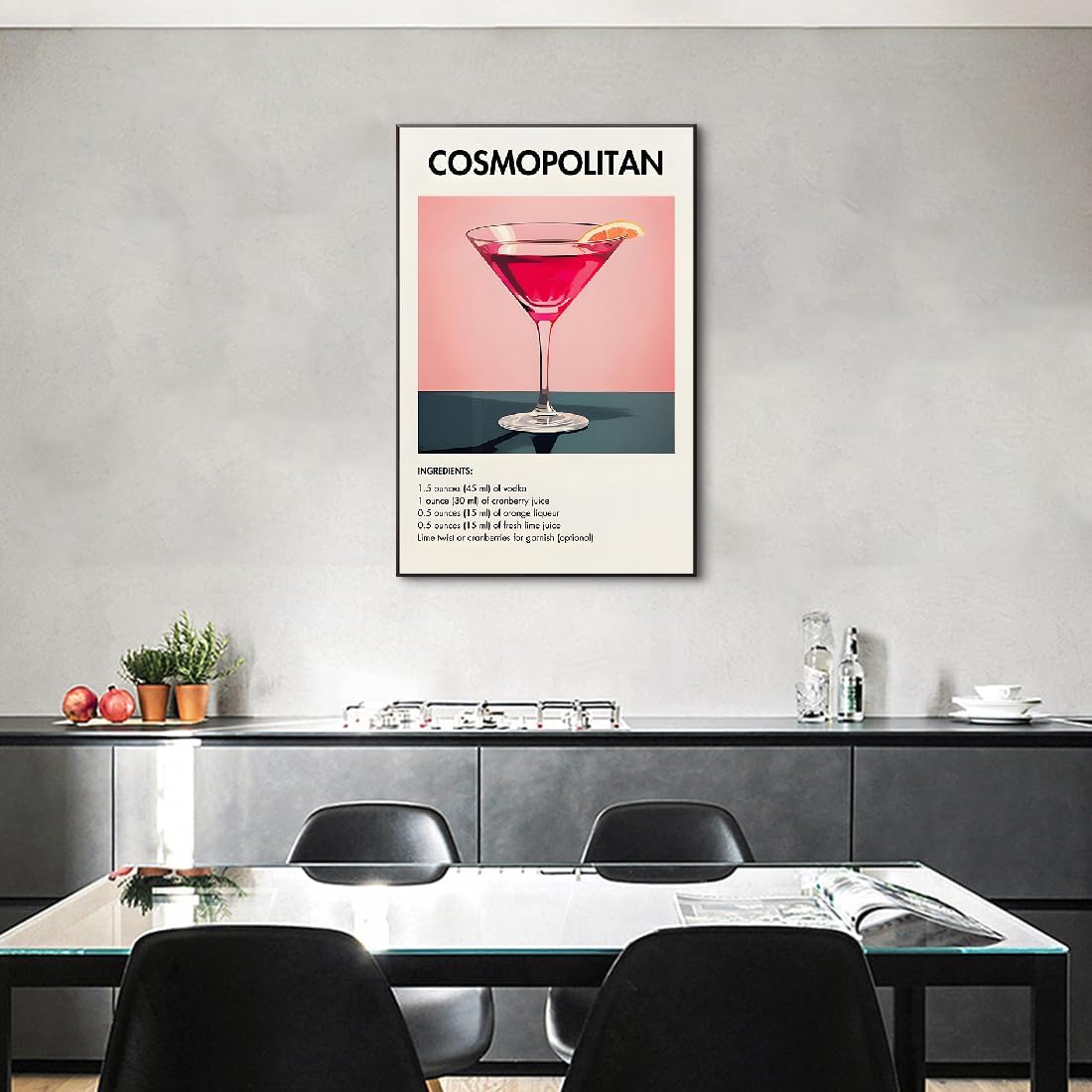 カクテルバーカート アート ワインドリンク レトロ絵画 ミニマリスト壁掛け絵 キッチンポスター キャンバスプリント ディニングルーム