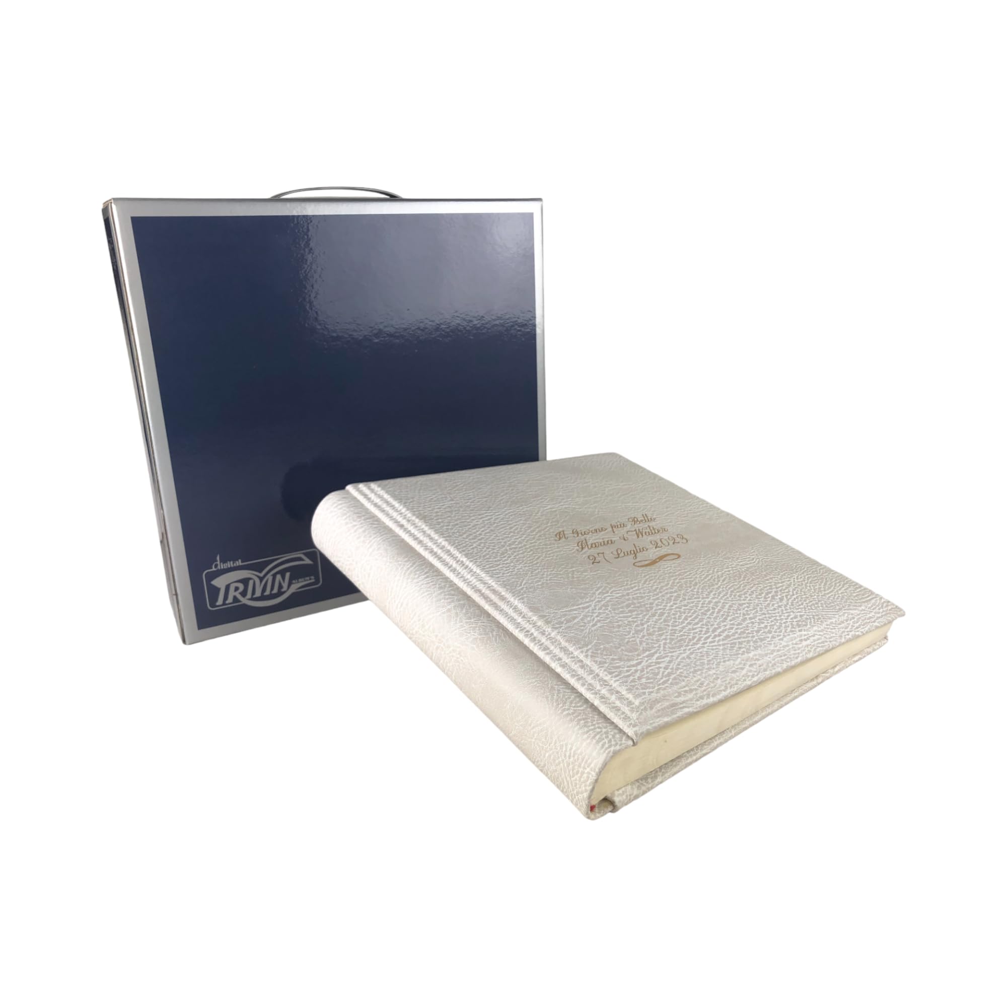 TriVin Art Album Fotografico in Similpelle pregiato, Personalizzabile con Incisione. Ideale per Matrimonio, Anniversario, Tutti Gli Eventi (Polare)