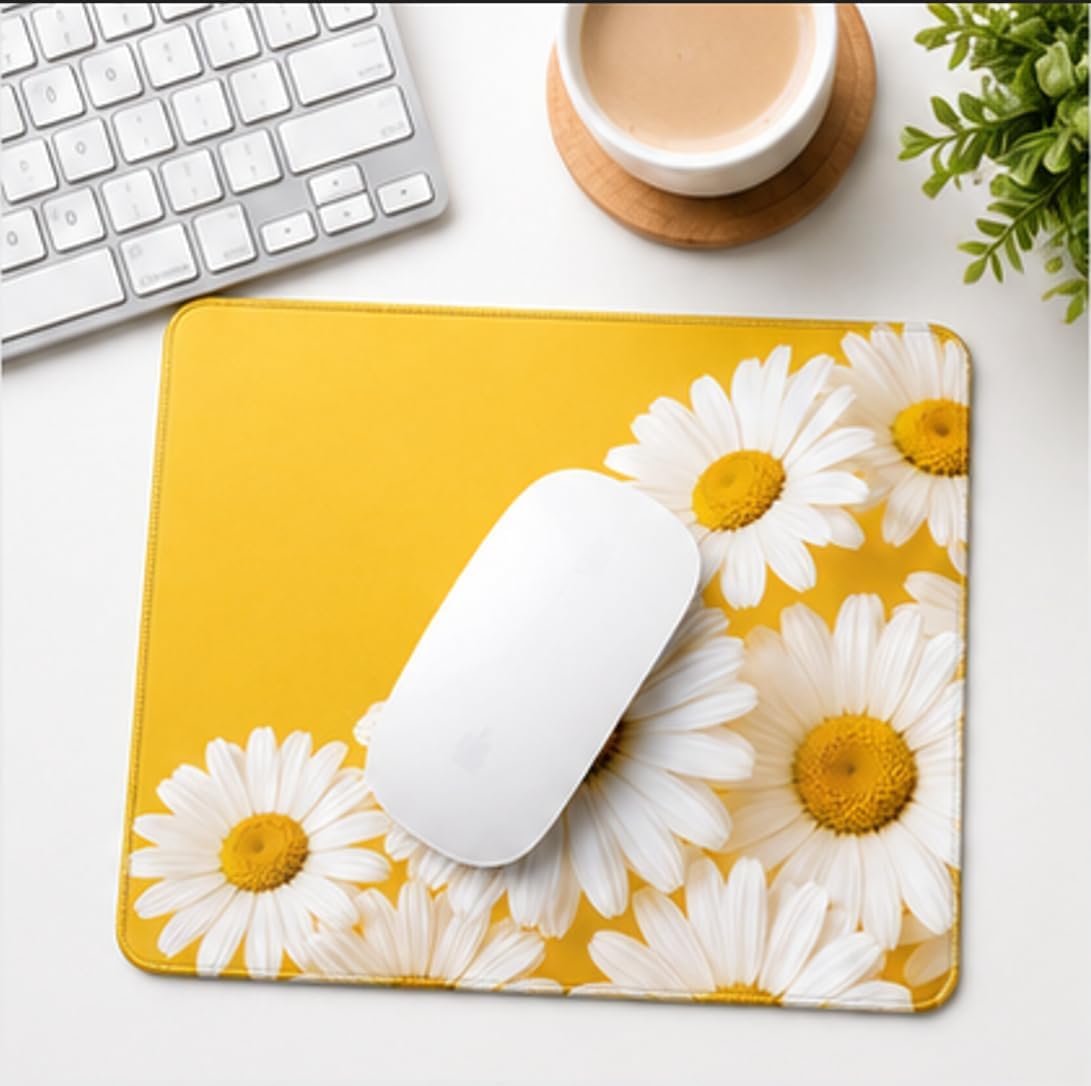 Daisy Mouse Pad with Non-Slip Natural Rubber Base, Yellow Floral Mousepad, Smooth Cloth Surface for Office, Home, School and Laptop Use - 11.81L x 9.84W inches image 3