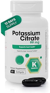 Potassium Citrate Supplement – 99 mg Potassium per Softgel for Electrolyte Balance & Muscle Function – 60 Softgels