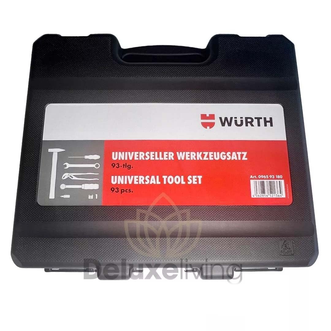 Würth Set di attrezzi universali – 93 pezzi in robusta valigetta di plastica con molti strumenti comuni per tuttofare