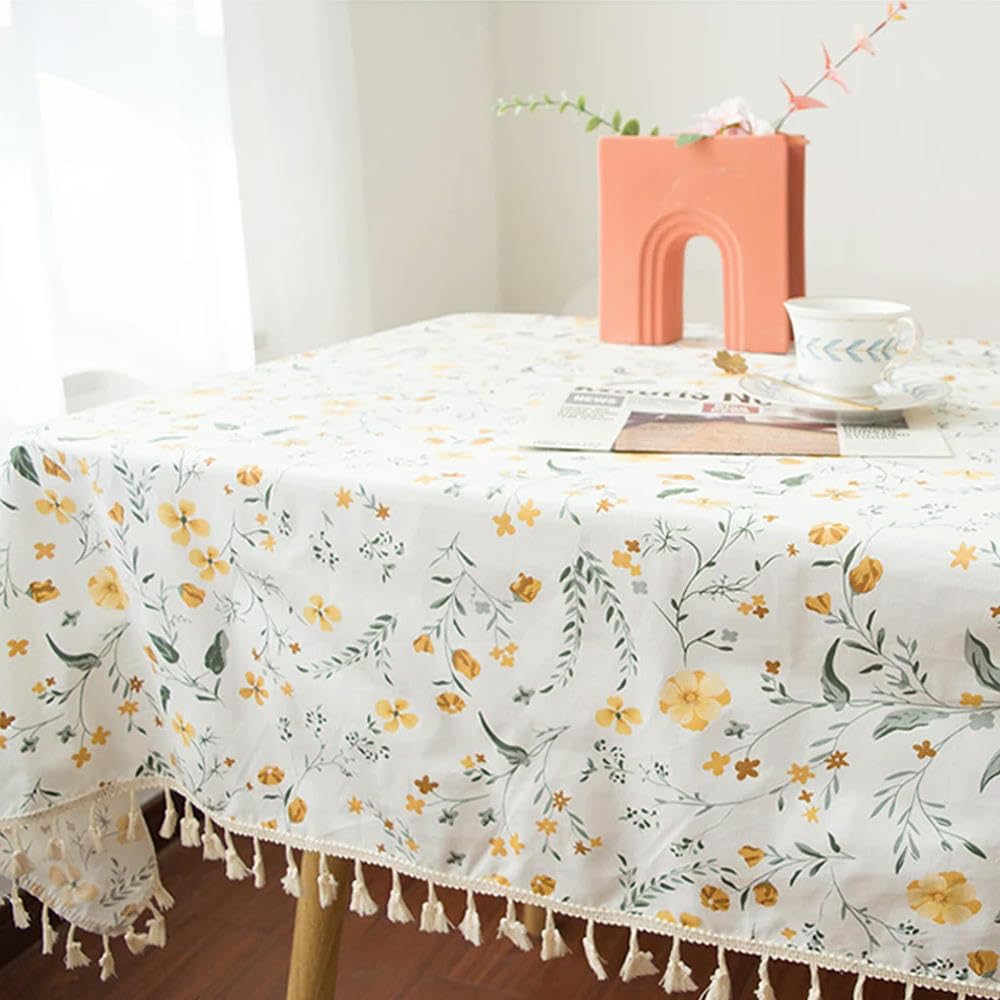 Manteles artísticos con Estampado de Flores de 60~300 cm Mantel de Lino de algodón Puro Cubierta de Mesa Rectangular para Comedor