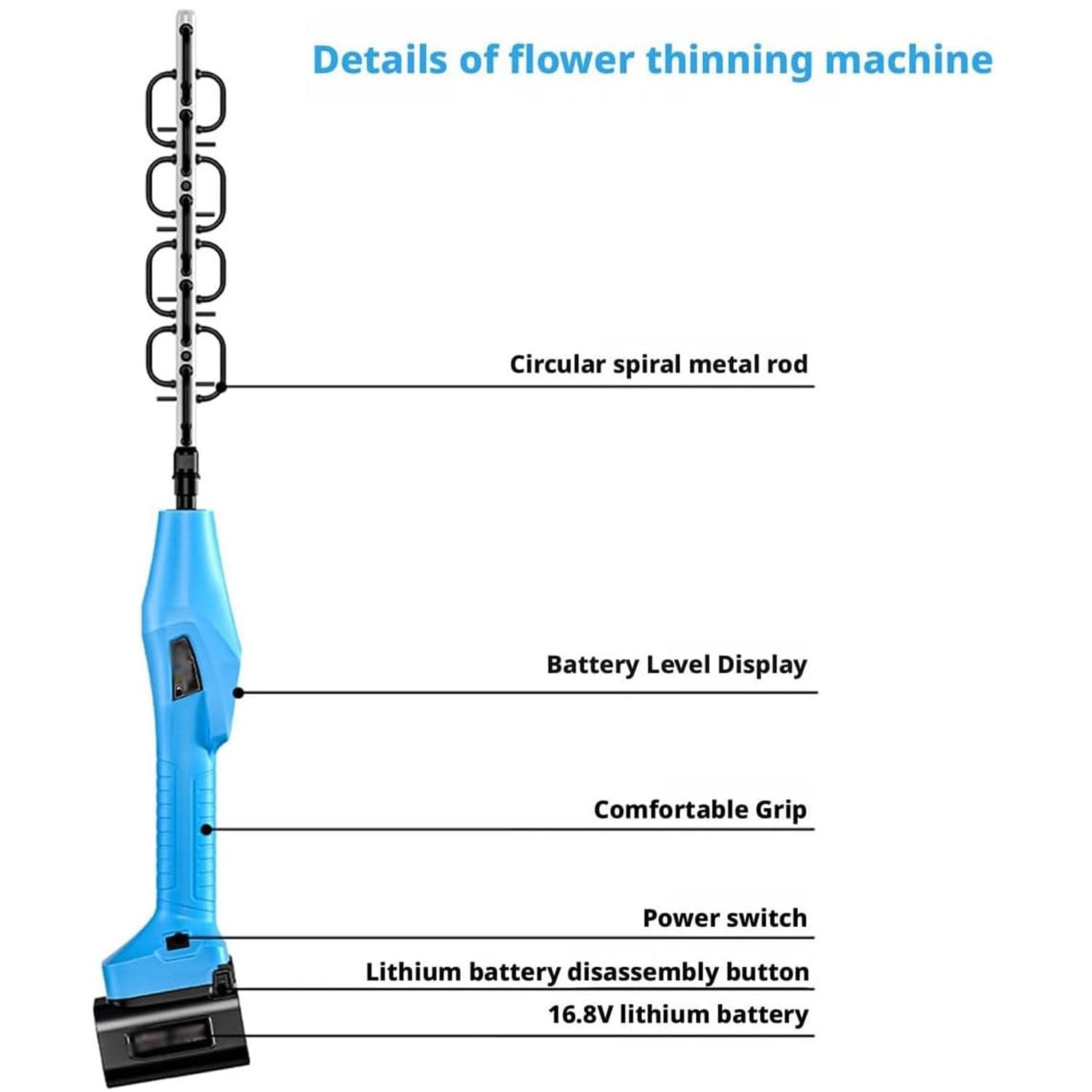 Diluyente eléctrico de flores, velocidades ajustables para poda, funciona con pilas para huertos, parques y granjas, duración de la batería de 4 a 5 horas