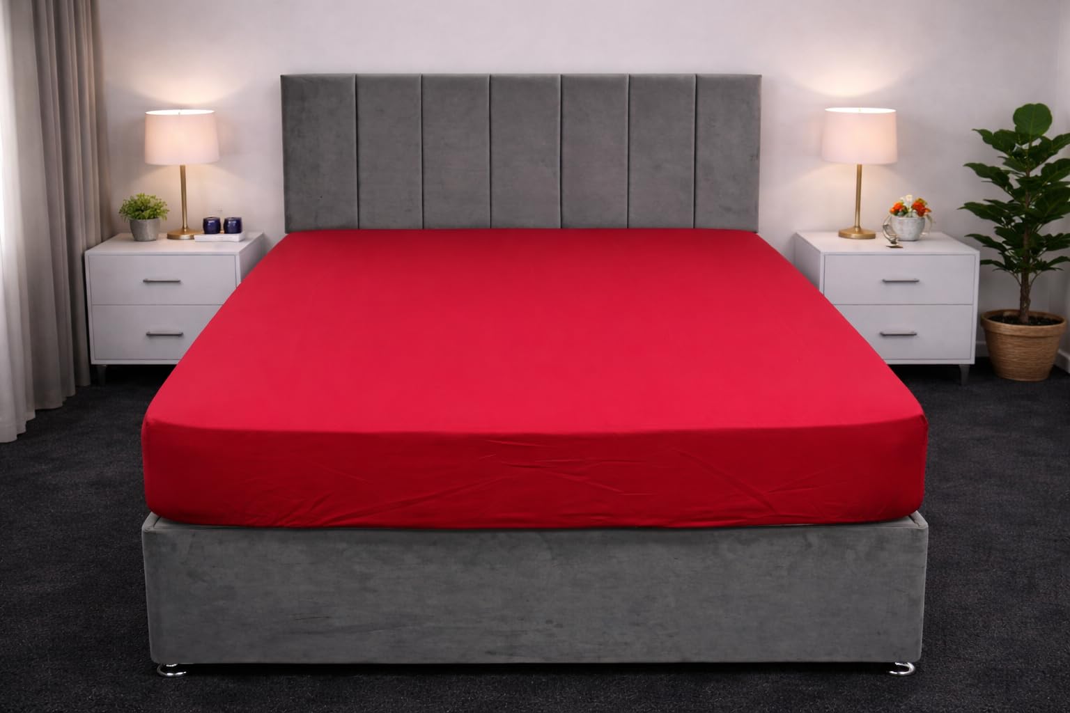 Fitted Sheet King Size Bedding Premium Quality Elasticated Corner Deep Fitted Sheet 25cm Ease Care, Soft & Comfortable, Fade Resistant Plain Poly cotton Bed Sheets 152 x 200 (Red, King)