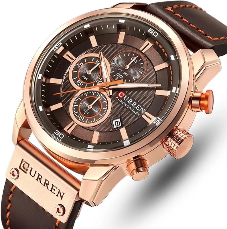 Relógio Curren_8291 para Homens, Cronógrafo, Pulseira de Couro, C...