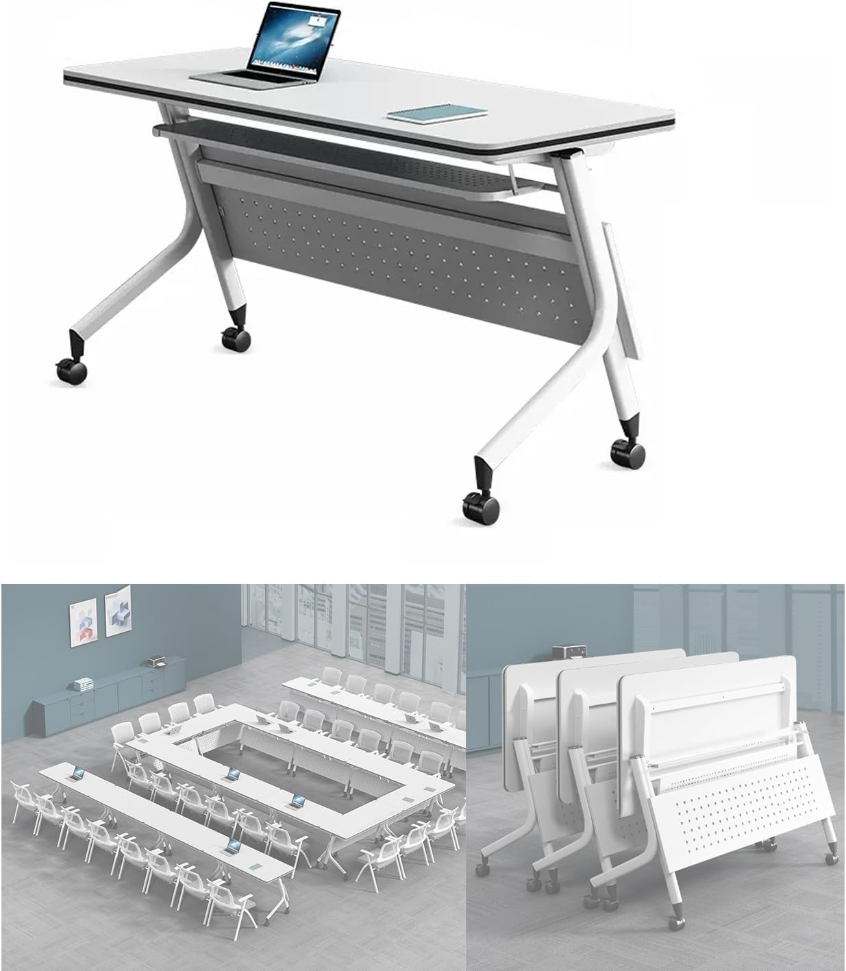 Flip Top Mobile Training Table, Folding Conference Room Tables, Foldable Rolling Meeting Seminar Table with Caster Wheels, for Home Office Training Room (Size : 120x40x75cm/47.2x15.7x29.5in)