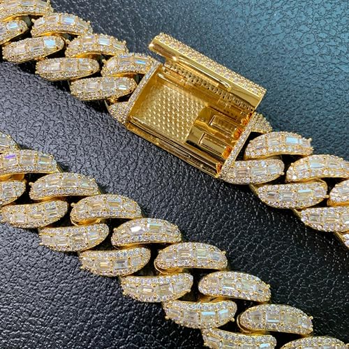 ICEDIAMOND 18K 25MM Luxury Brilliant Baguette CZ Diamond Bubble Cuban Chain Necklace, Gold Plated Iced Out Micro Pave 5A Zirconia Hip Hop Jewelry for Men4
