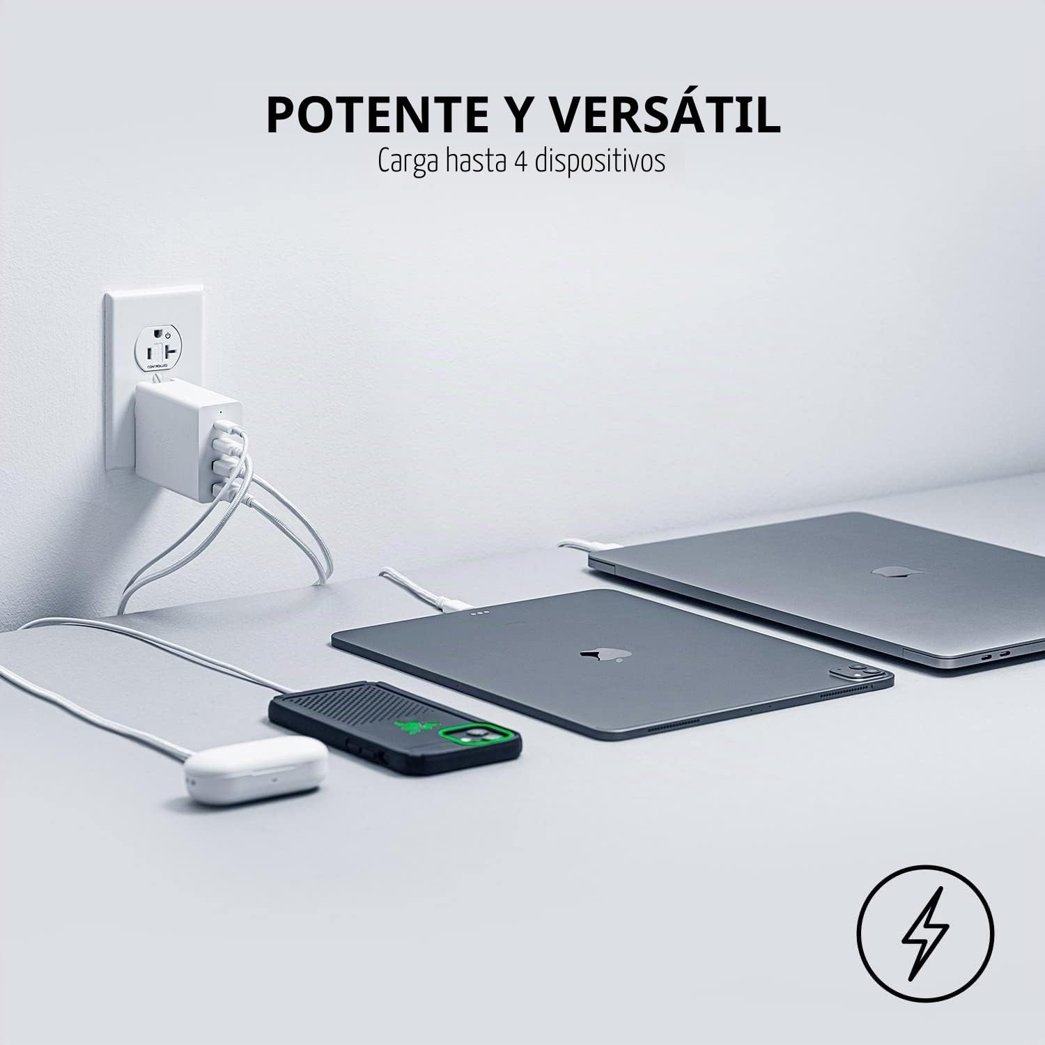 Razer Cargador USB-C GAN - Cargador rápido portátil 130W GAN (2 USB-C, 2 USB-A con Puertos de EE. UU., UE y Reino Unido) Mercury