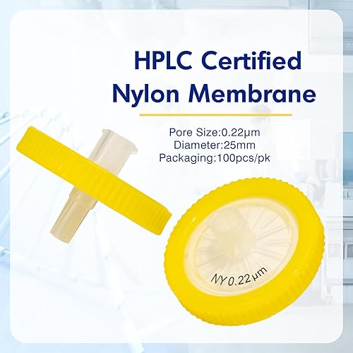 Miniatura 2 de filtros de jeringa, filtración hidrofílica de nailon, 0,22 um micrón, tamaño de poro, 0.984 in, diámetro de membrana, disco de membrana de nailon de