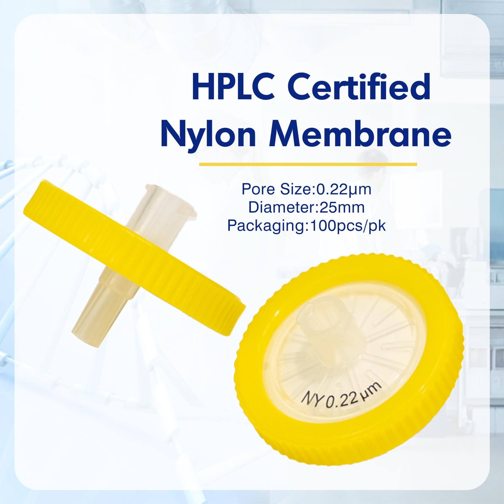 100 Pezzi Nylon Filtri per Siringa, Diametro di 25 mm e Dimensione dei Pori di 0,22 μm, Filtro per Siringa per Laboratorio Scientifico, Biomedicina