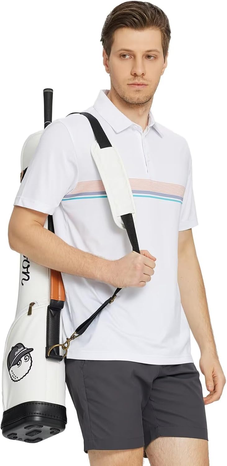 Rouen Mens Polo Shirts Short Sleeve Dry Fit Lightweight Performance Casual Athletic Striped Print Golf Shirts for Men