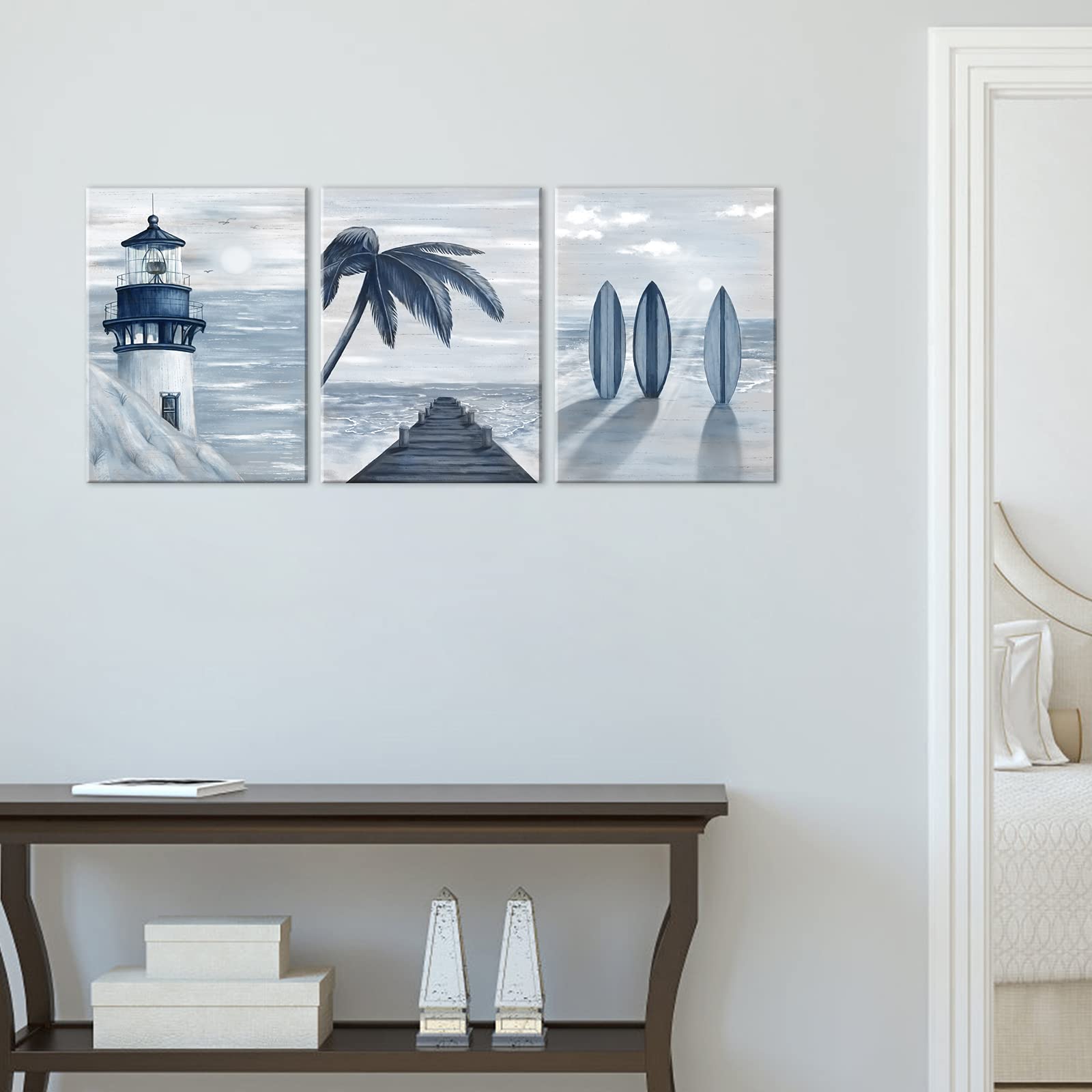HOMEOART Blue Beach Wall Art Prints Ocean Pier Coastal Dock -3 HOMEOART Blue Beach Wall Art Prints Ocean Pier Coastal Dock -3