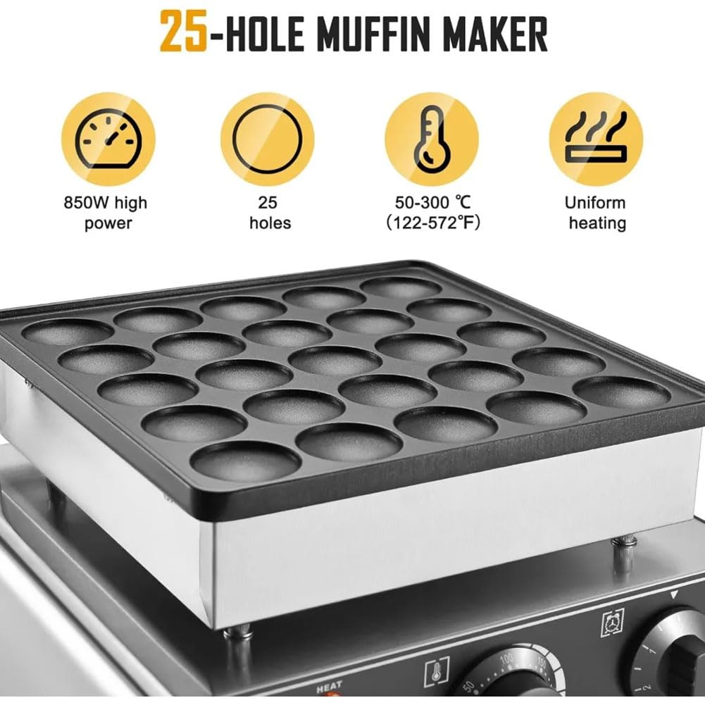 Mini Macchina per Pancake Olandesi, Macchina elettrica Antiaderente per Waffle, Macchina elettrica Commerciale per Waffle da 850 W,