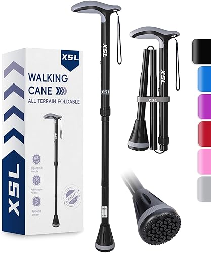XSL Walking Cane - Foldable, Adjustable, Collapsible Walking Canes for Men & Women, Heavy Duty All Terrain Tip, with Travel Bag Portable Walking