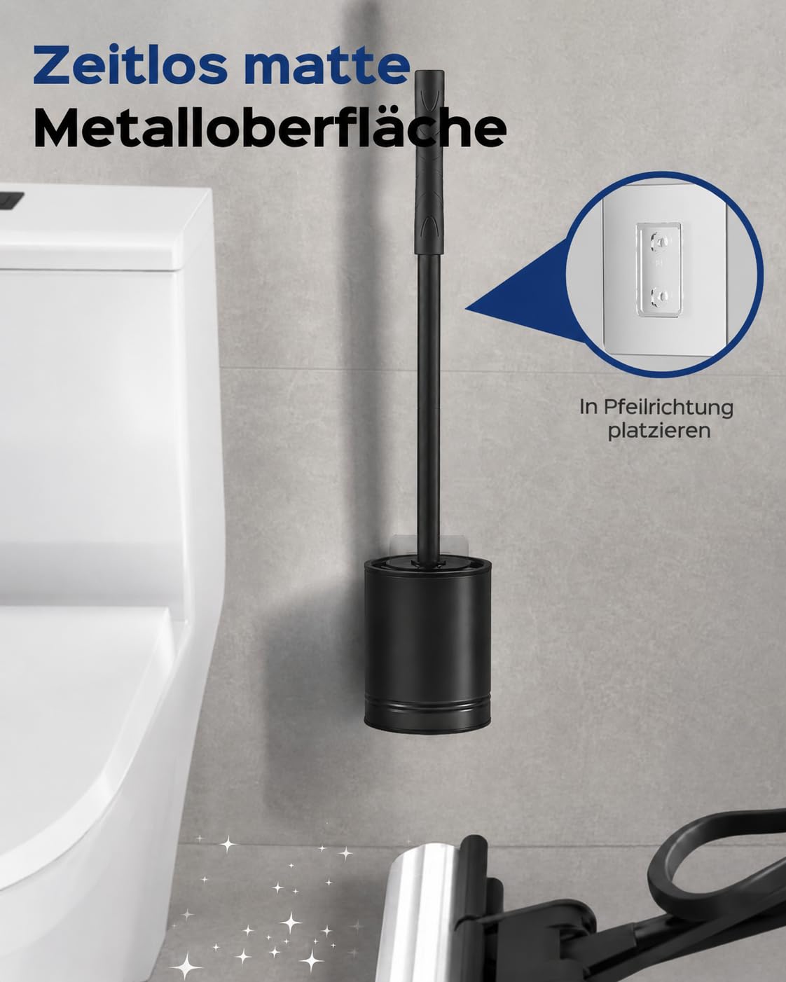 HAMITOR Escobillas De Baño Silicona Acero Inoxidable: Escobilla WC De Pared Negra, Escobilla Baño No Requiere Taladrar Y Es Fácil De Limpiar, Conjunto De Baño con Base De Secador 2 Pack