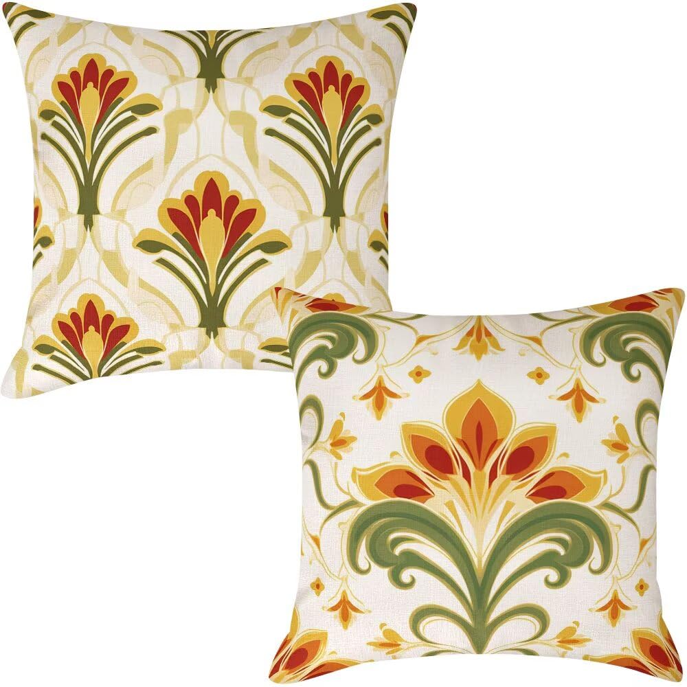Federe Cuscini da Esterno Impermeabili 65x65 Boho Copri Cuscini per Divano Floreale Federa Cuscino Moderno Decorativi Copricuscini per Divano Giardino Patio Soggiorno Copricuscino Set di 2 (IU287)