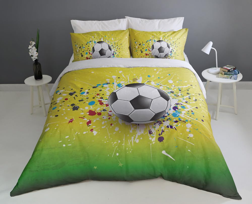 Adam Home 3D Digital Printed Football Duvet Cover Set With Pillowcases Home Bedroom Décor Microfiber King Bedding Set Made in UK |Paint Splatters of Football