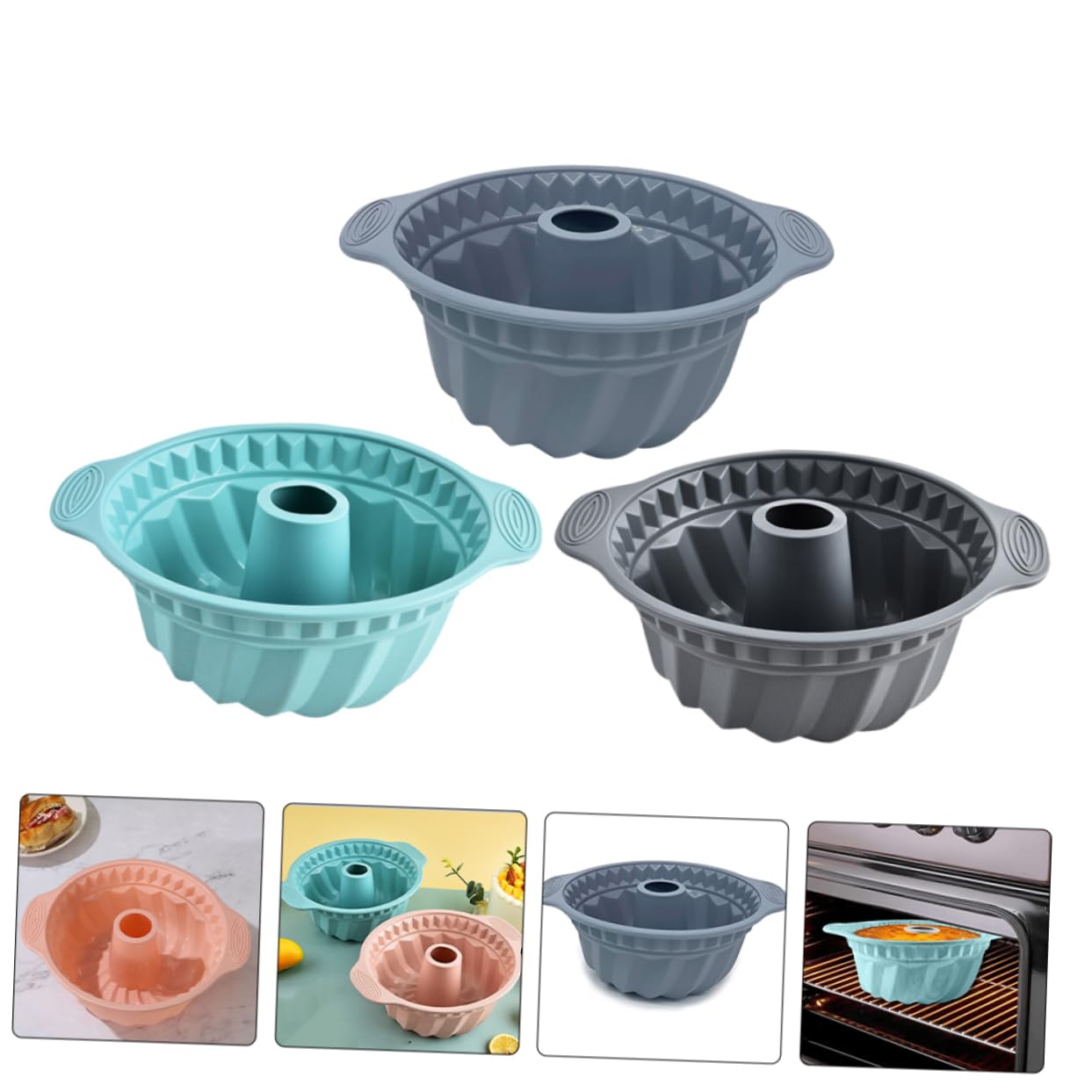 Stampi da Forno in Silicone Antiaderente 3 Pezzi, Teglie Rotonde per Torta e Mousse, Maniglie Ergonomiche, Distribuzione Uniforme del Calore, per Cottura Domestica e Dolci Fatti