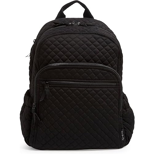 Vera Bradley Women's Cotton Campus Backpack, Black - Recycled Cotton, One Size