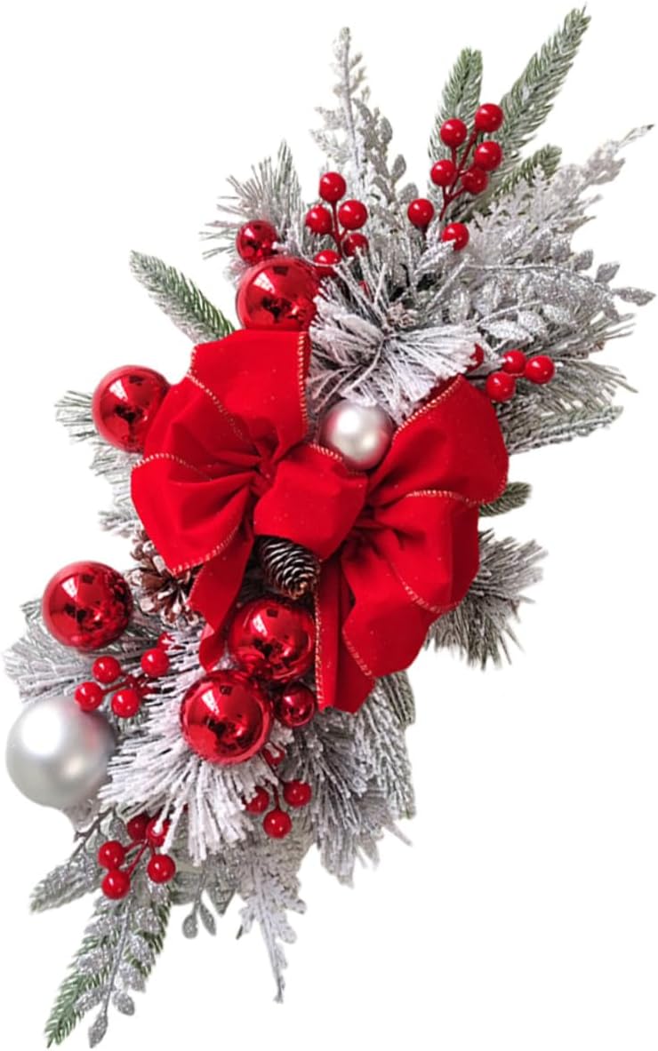 Christmas Stair Swag with Red Bowknot Teardrop Garland for Front Door Fireplace Window Decor Nordic Style Xmas Hanging Centerpiece Wear-Resistant Festive Banister Decoration