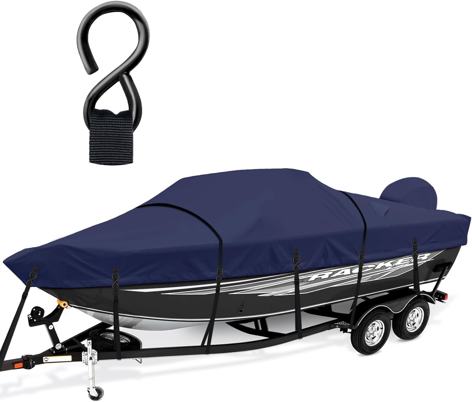 Boat Cover,Heavy Duty 1200D Waterproof Boat Covers 17-19ft with Motor Cover and Windproof Adjustable Metal Buckle Fits Bass,V-Hull,Tri-Hull,Runabout Boat,Gray