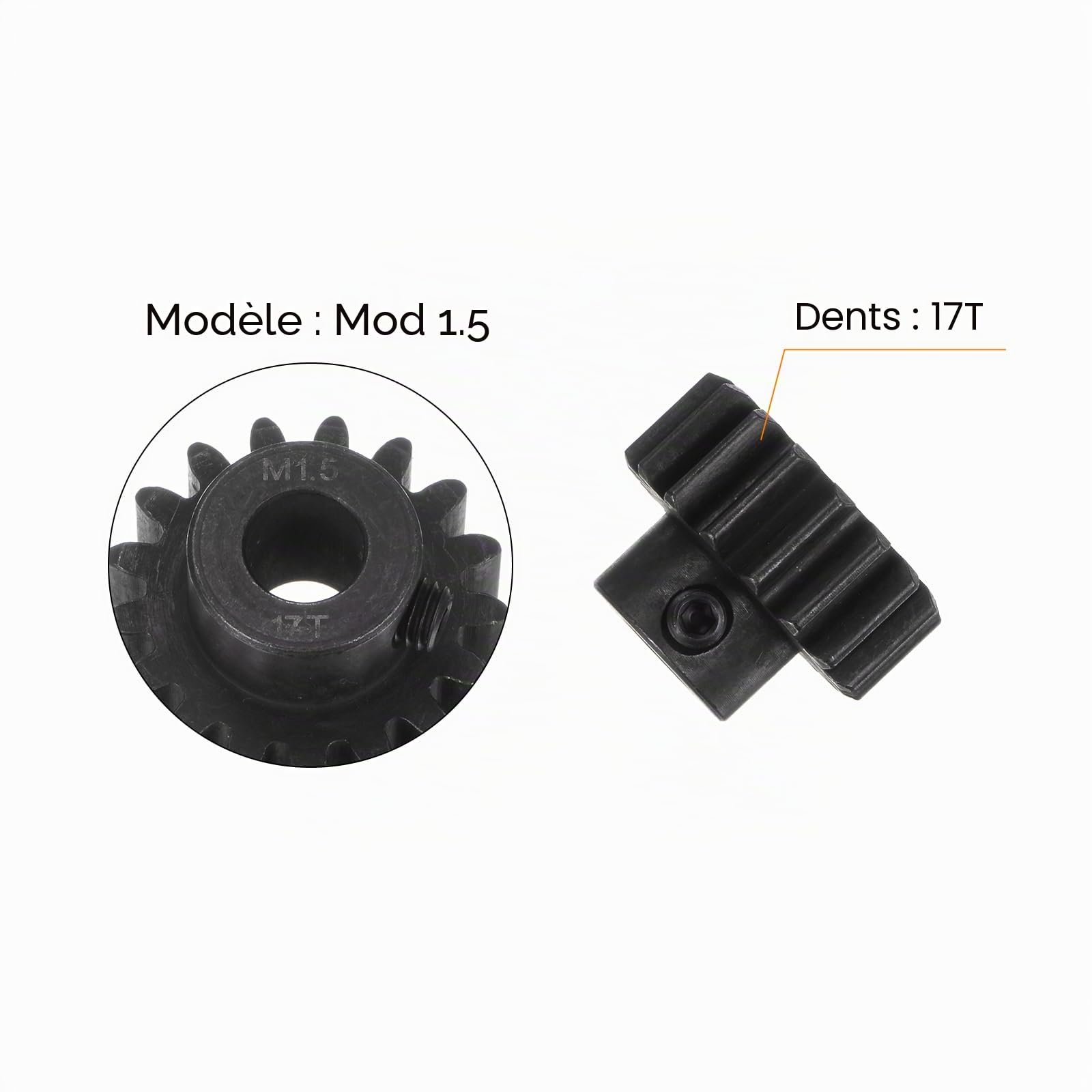 QUARKZMAN Ensemble de Pignons Mod 1.5 pour Engrenage de Moteur de 8 mm, 17T 18T, en Acier Trempé, pour Voiture RC (2 Pièces)
