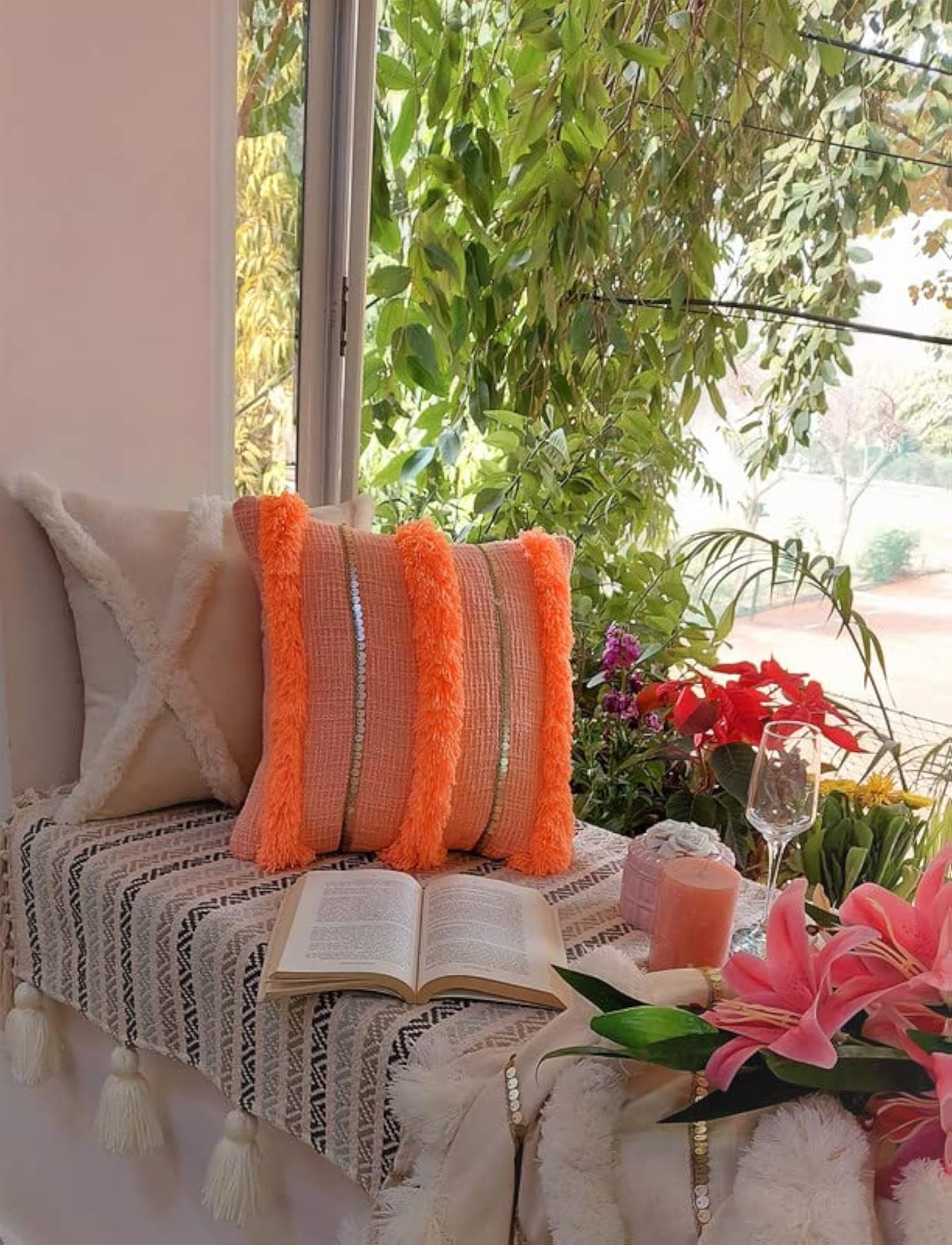 Peach Moroccan Wedding Cushion Cover (12x20)