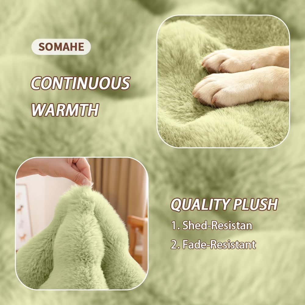 Large Dog Bed Mat, Extra Large Plush Faux Fur Washable Pet Bed for Large Dogs, Non-Slip Fluffy Dog Mat – Machine Washable XL Dog Sleeping Pad for Large Breeds, 35 x 27 Inch Green